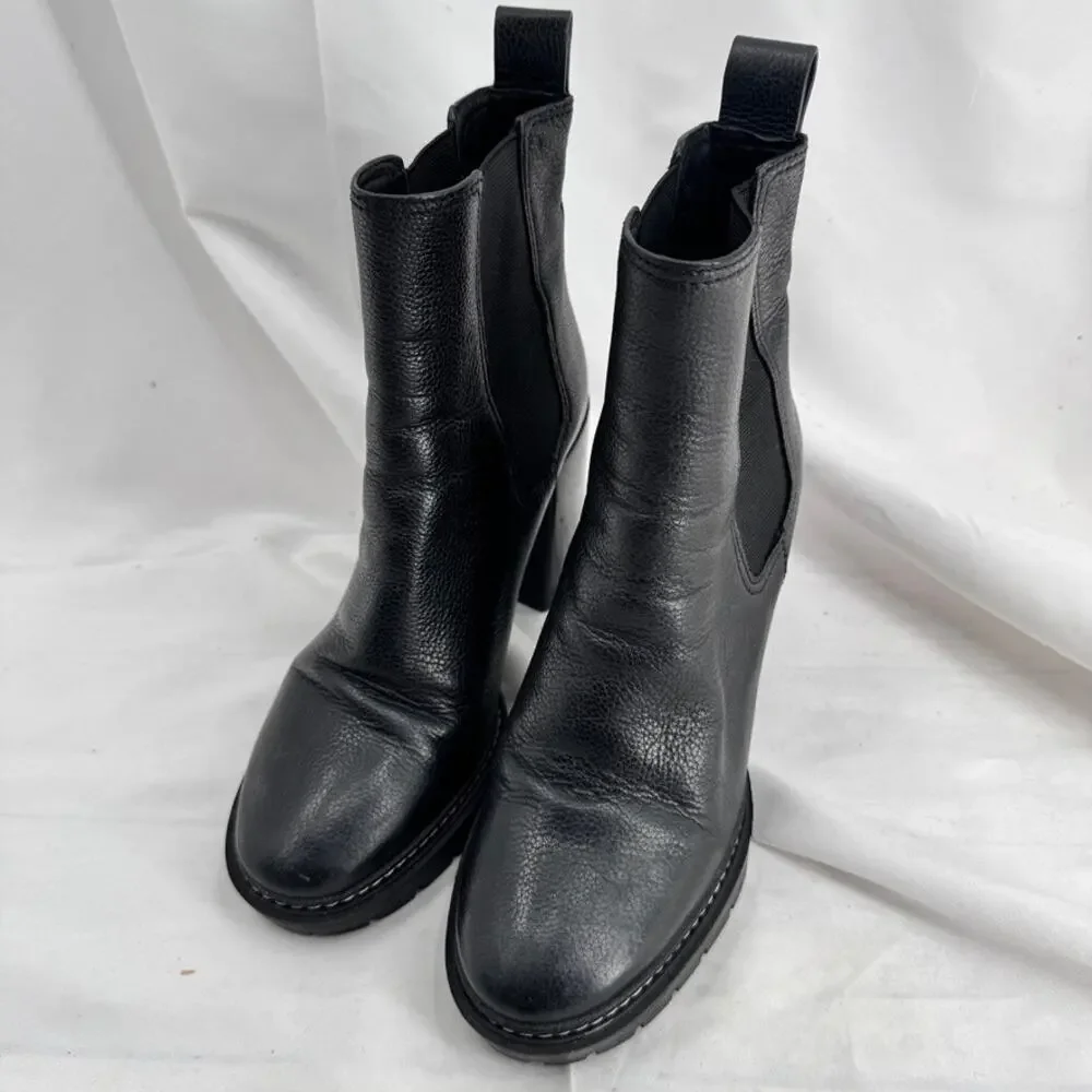 Tory Burch Chunky Lug Bootie Sz 8 Black Leather Ankle 70mm Miller